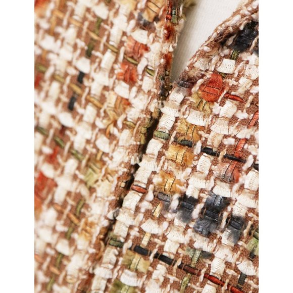 Lafayette 148 New York Tan Autumnal Wool Blend Tweed Cropped Blazer Jacket 4 - Picture 7 of 14